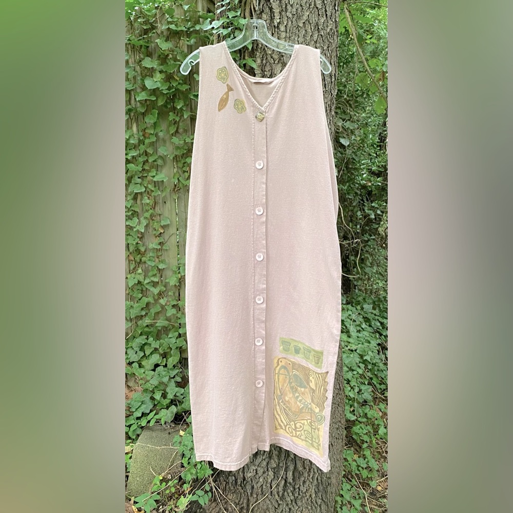 Blue Fish Boho Blush Lavender Tunic/Long Vest with Watering Can Designs